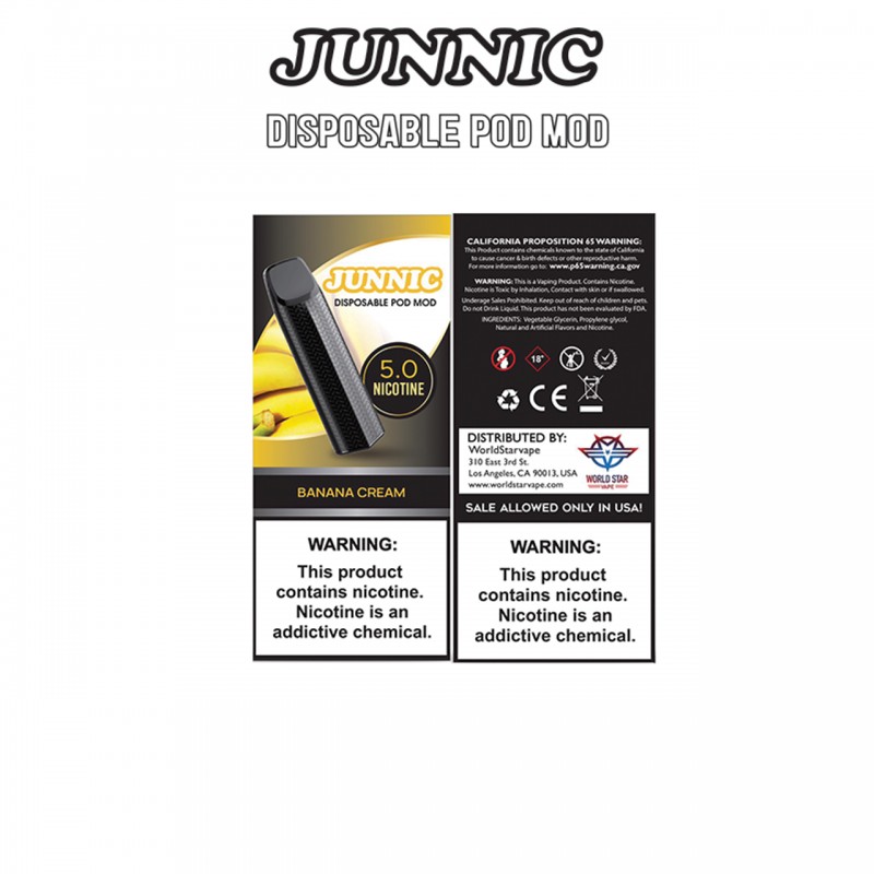 BANANA CREAM BY JUNNIC DISPOSABLE POD MOD WITH 5% NICOTINE 300 PUFFS