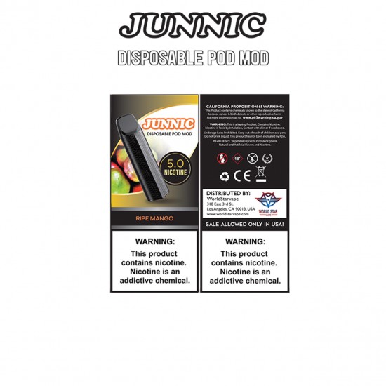 RIPE MANGO BY JUNNIC DISPOSABLE POD MOD WITH 5% NICOTINE 300 PUFFS