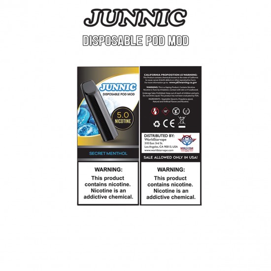 SECRET MENTHOL BY JUNNIC DISPOSABLE POD MOD WITH 5% NICOTINE 300 PUFFS